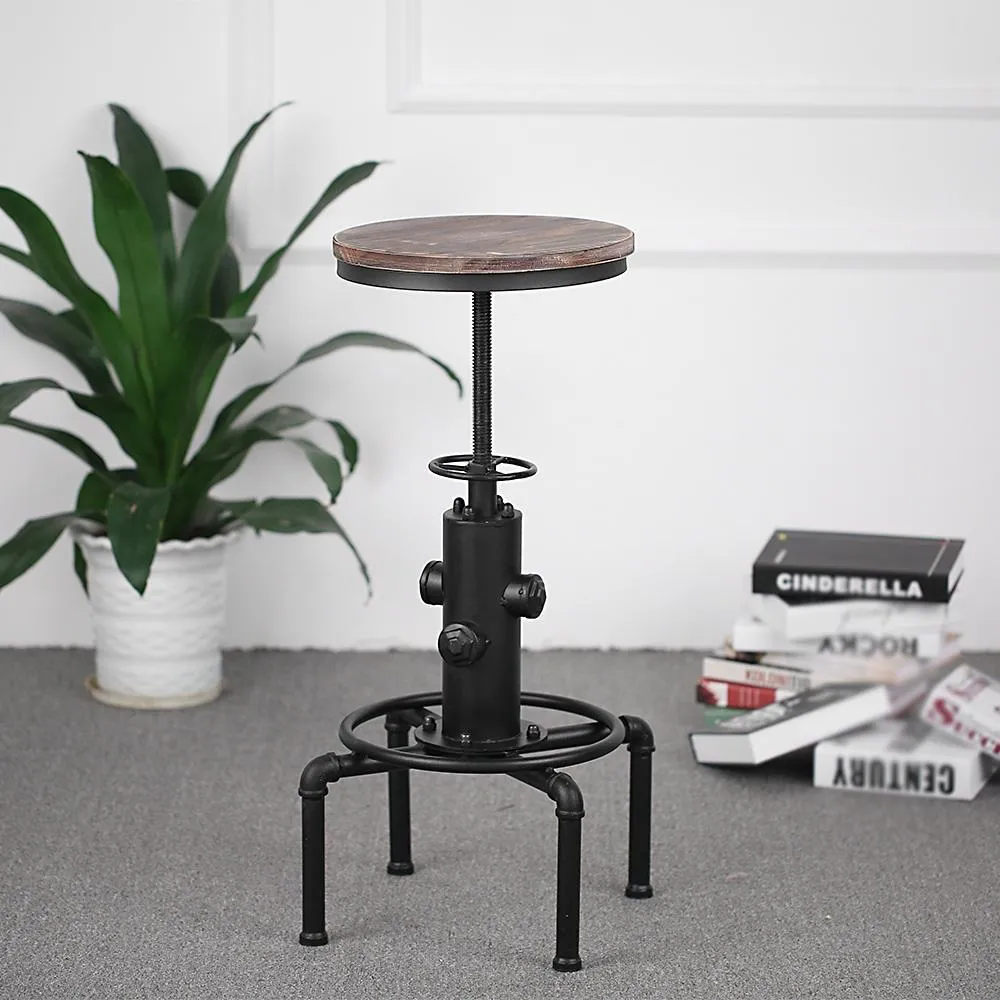 Vintage Metal Stool: Pinewood Top
