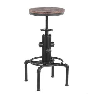 Vintage Metal Stool: Pinewood Top