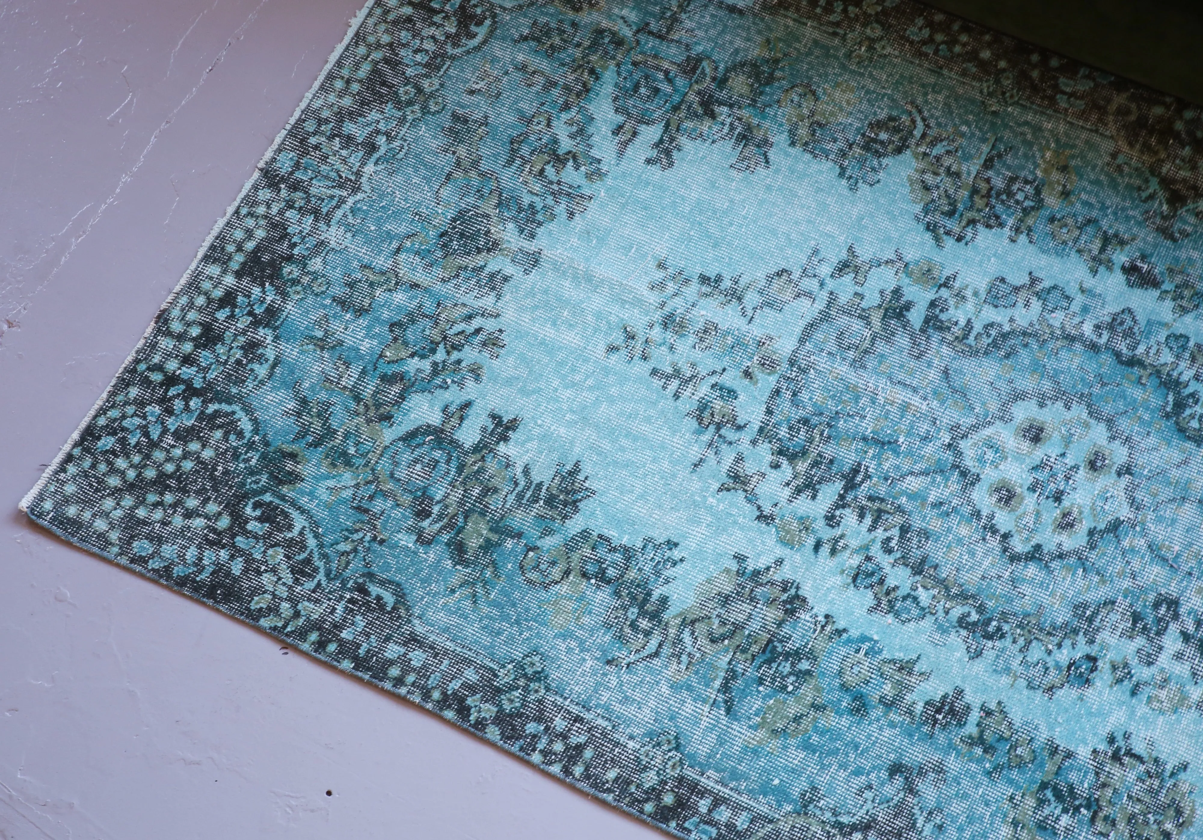 Vintage Turkish Overdyed Rug in Aegean Blue 4ftx7.3ft
