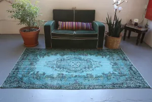 Vintage Turkish Overdyed Rug in Aegean Blue 4ftx7.3ft