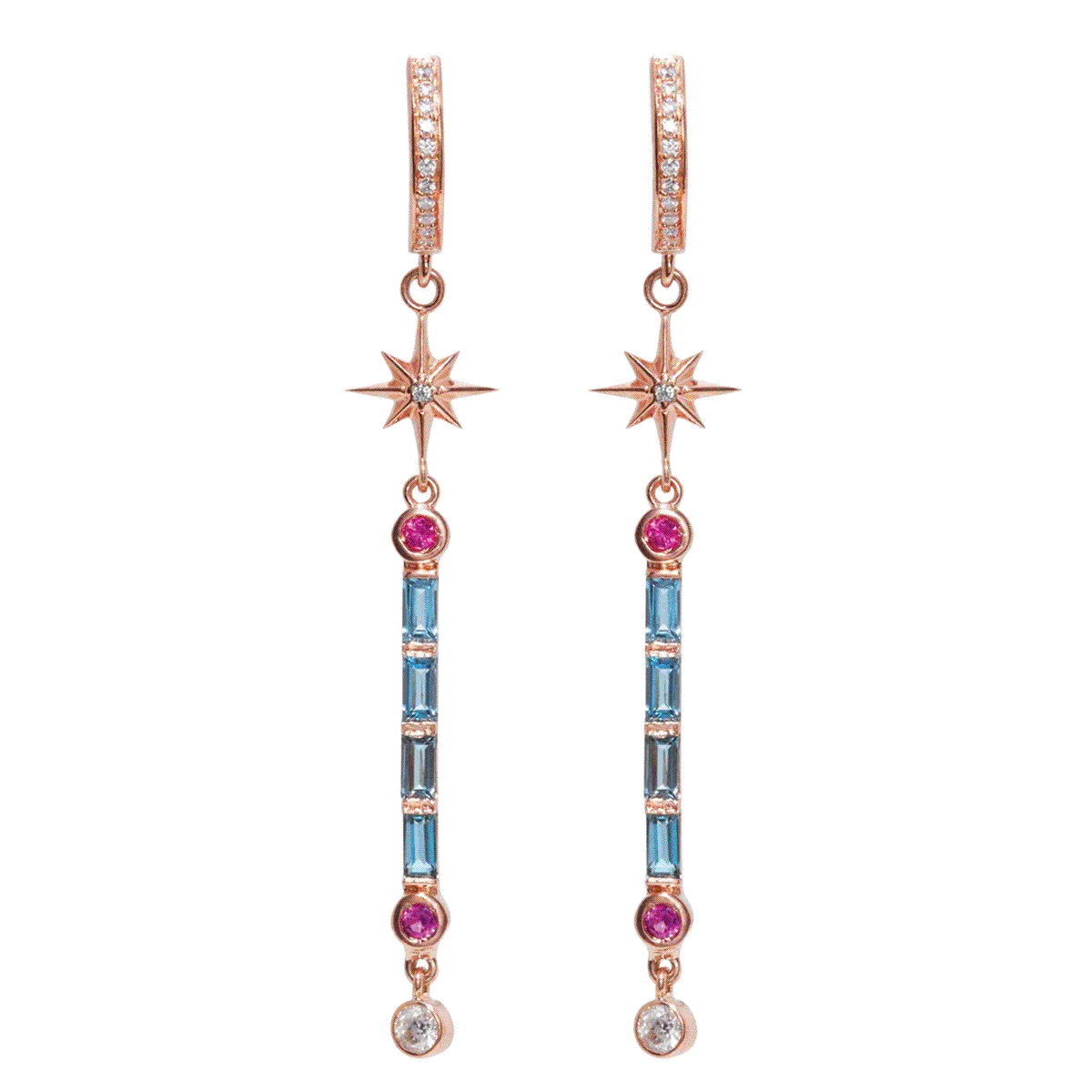 Wand Earrings Blue Topaz