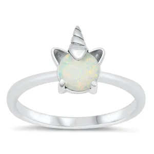 White Lab Opal Unicorn Fashion Ring New .925 Sterling Silver Band Sizes 5-10