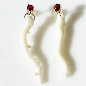 White Lophelian Coral and Ruby Earrings